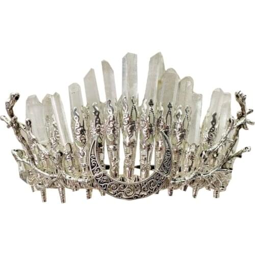 Quartz Crystal Crown Head Accessory Handmade Head Hoop Crescent Decorated Luxury Headpiece Gothic Baroque Headwear