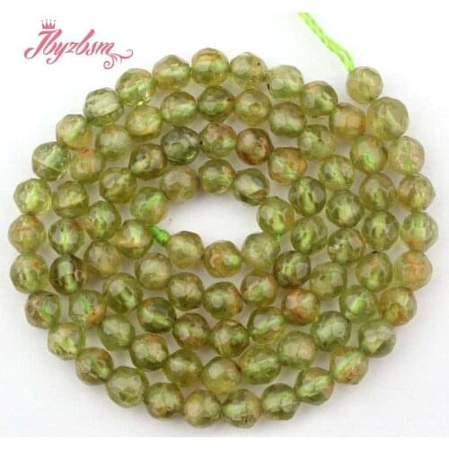 4mm Faceted Round Bead Green Peridot Natural Stone Beads For DIY Necklace Bracelets Earrings Jewelry Making 15" Free Shipping