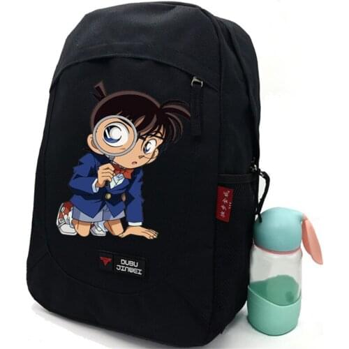 Anime Detective Conan Canvas Backpack Cartoon Edogawa Konan Mouri Kogorou Black Packs Unisex School Bags Endurable Satchel