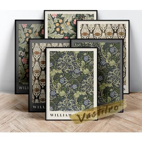 William Morris Exhibition Museum Poster, Morris Seaweed Painting, Fabric Textured Background Wall Art, Retro Flower Leaf Prints