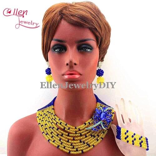 Royal Blue African nigerian Wedding bridal beads Jewelry Set African beads Jewelry Set African beaded necklace sets E1025
