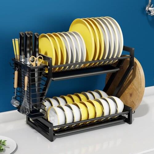 Kitchen Countertop Stainless Steel Drain Dish Rack Multifunction Large Capacity Tableware Storage Rack Kitchen Plates Organizer