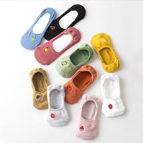 Summer Silicone Short Socks Womens Cotton Invisible No Show Socks Lovely Cartoon Fruit Series No-Slip Thin Ankle Boat Socks Lot