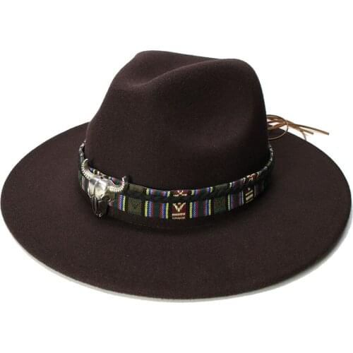 LUCKYLIANJI Retro Kid Child Vintage 100% Wool Wide Brim Cap Fedora Panama Jazz Bowler Hat Bull Head Braid Band (54cm/Adjusted)