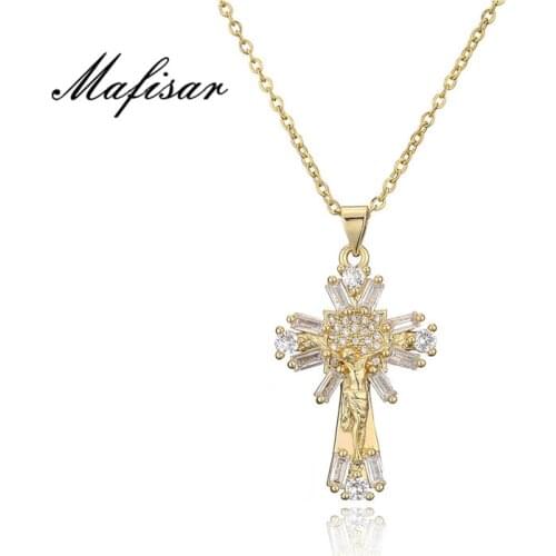 Mafisar Wholesale Female Party Christian Jewelry 2021 New Fashion Gold Color Cross Jesus Pendant Necklace For Women Dropshipping
