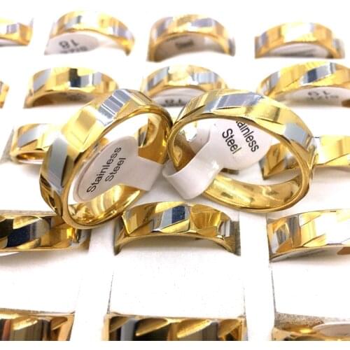 MixMax Mens 36PCs Golden Laser Cut Stainless Steel Rings Party Jewelry Wholesale Brand New Width 6MM