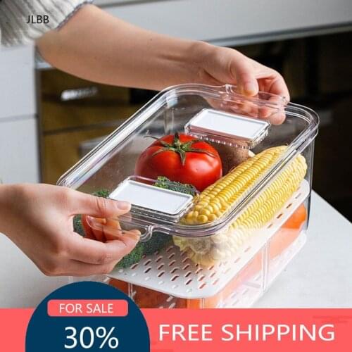 Multifunctional Food Storage Box PET Material Fresh-Keeping Jar Kitchen Refrigerator Vegetable And Fruit Storage Basket With Lid