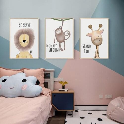 Cartoon Kids Room Decoration Animal Posters and Prints Nursery Canvas Painting Wall Art Monkey Deer Rabbit Pictures NUR76