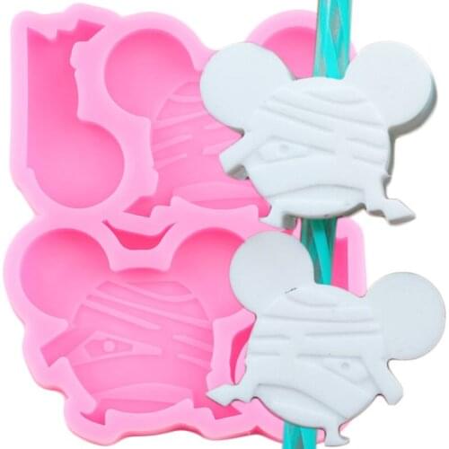 Mummy Mouse Head Straw Topper Silicone Mold Fondant Cake Decorating Tools DIY Cookie Baking Cupcake Topper Candy Chocolate Mould