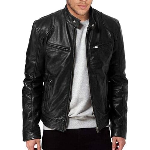 Leather jacket mens winter fleece motorcycle PU leather jacket mens stand-up collar casual windbreaker Slim coat 5XL