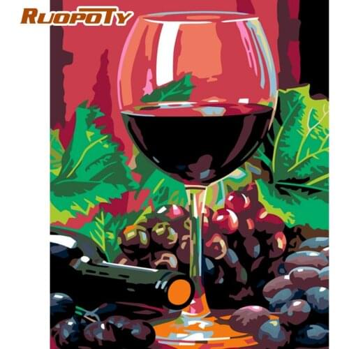 RUOPOTY 60x75cm Painting By Numbers Kits For Adults DIY Framed On Canvas Red Wine On Table Landscape Paint Home Decor Arts