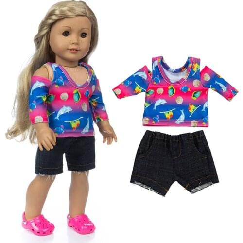 2020 New Short sleeves and shorts Fit for American Girl Doll Clothes 18-inch Doll , Christmas Girl Gift(only sell clothes)