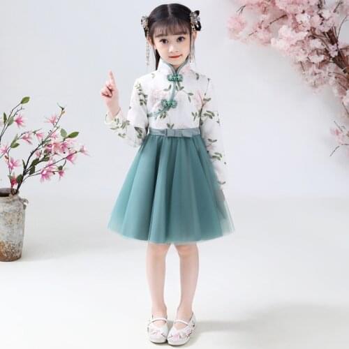 Girls Cheongsam Dress Chinese Hafu Kids Dresses Baby Traditional Chinese Flower Girl Dress Wedding Garments New Year Dress