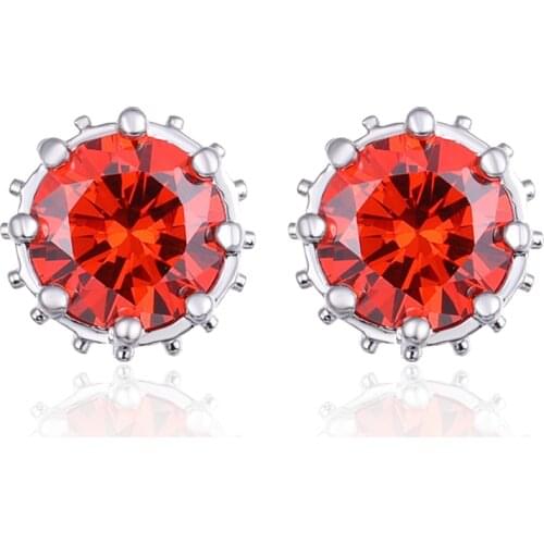Simple Temperament Crown Stud Earrings Multi-color Cubic Zirconia Bead Gold Round Earrings for Women Jewelry Charm Gifts