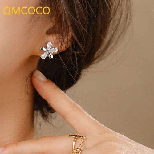QMCOCO 925 Silver Classic Elegance Zircon Flower Simple Earring For Woman Wedding Romance Party Geremony Jewellery Accessories