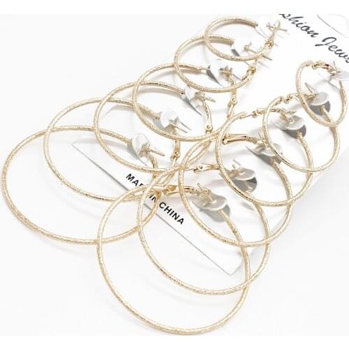 ISINYEE 6 Pairs/set Big Large Circle Hoops Earrings Sets For Women Party Fashion Gold Silver Round Bamboo Hoop Earring Jewelry