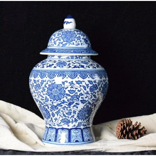 H37cm blue and white porcelain antique qing qianlong mark ginger jar ceramic storage jar