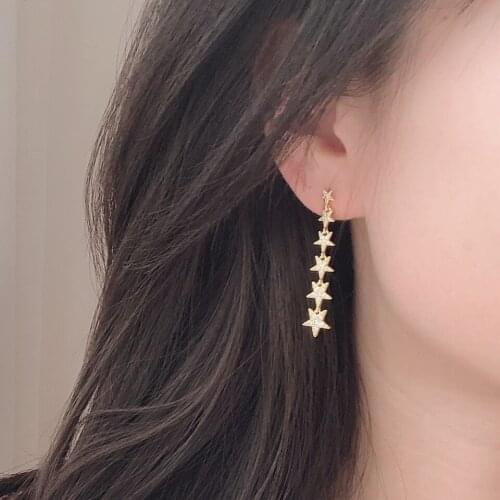 925 sterling silver earrings fashion zircon star long French tassel drop earring sweet trend wild female silver ear jewelry