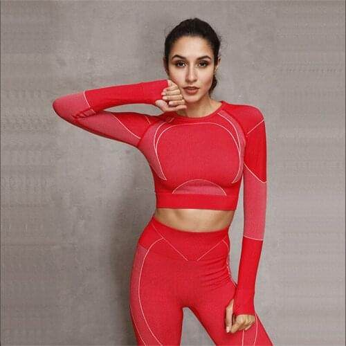 2020 Spring Gym Set Women Knitted Striped Yoga Sets Exercise Workout Sport Wear Fitness Tops Pants 2 Pieces Woman Clothes Suit