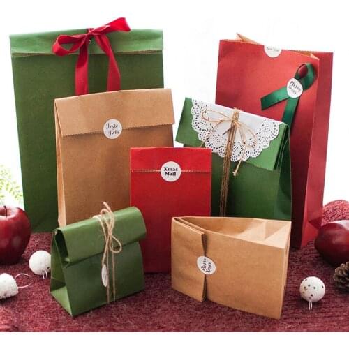 10PCS Christmas Gift Packaging Bags Fruit Candy Cookies Chocolate Kraft Paper Food Gift Decoration Bags