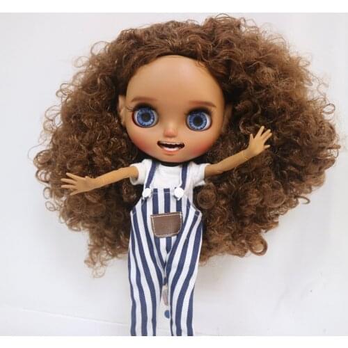 1212 customization doll Nude doll joint body blyth doll For Girls brown hair curly blakc skin