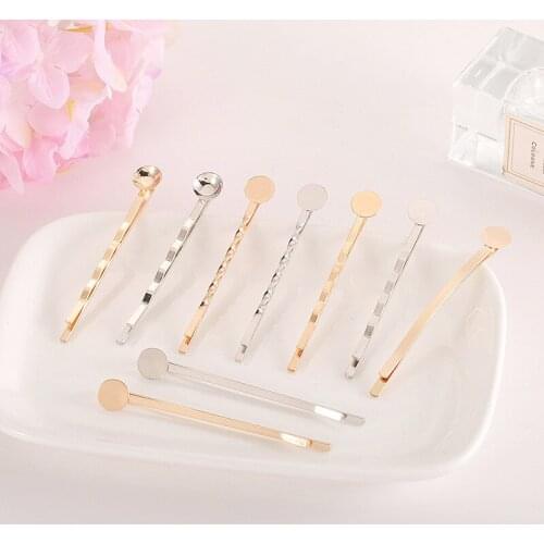 20pcs Waved Hair Clip Metal Korean Hairpins With Round Bezel Base Women Bobby Pins For Jewelry Making Hair Accessories DIY