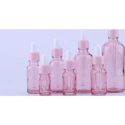 200pcs 5ml 10ml 30ml 50ml 100ml Pink Glass Dropper Bottle Empty Cosmetic Packaging Container Vials Essential Oil Bottles