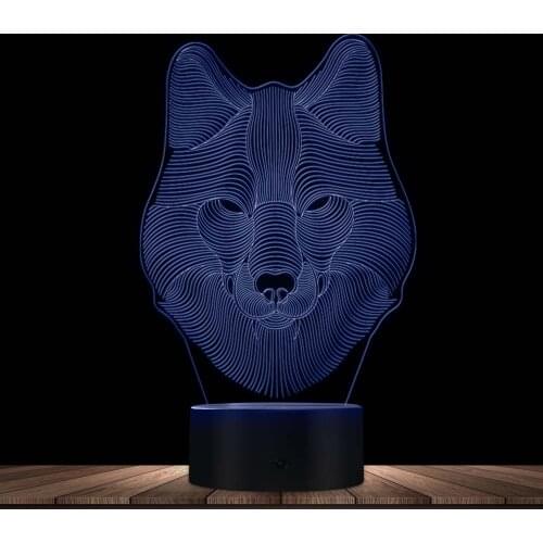 3D Wolf Head Shape Switch LED Desk Light Home Decor Atmosphere LED 3D Visual Table Lamp Colorful Gradient Novelty Night Light