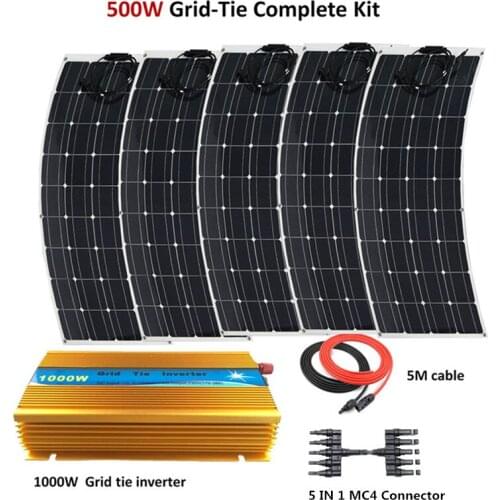 500W Grid tie System 5pcs 100W Flexible Solar Panel Module with 1000W inverter 500W solar panel home system kit