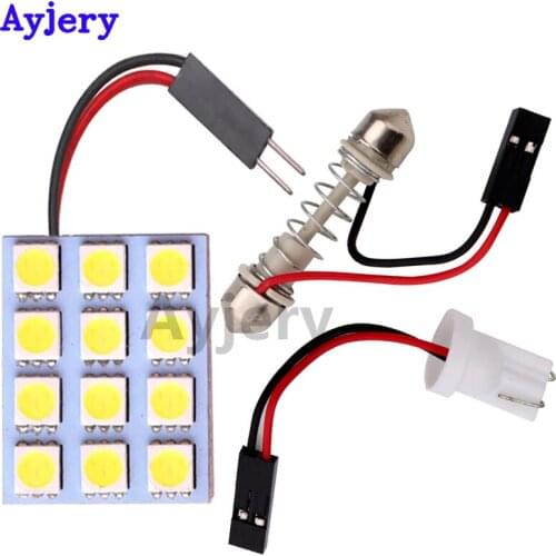 AYJERY 300pcs Car Light Sourcing Festoon + T10/BA9S Adapters 12 SMD 5050 3-Chips LED Light Festoon Dome Bulb Lamp Panel Lights