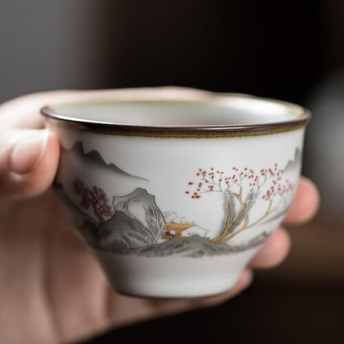 Moon White Ru Kiln Bell Cup Kombucha Cup Master Single Cup Gracked Glaze Teacup Tea Set Ceramic Cup Ceramic TeacupsTea Set Shop