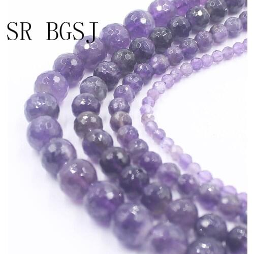 Free Shipping 4mm 6mm 8mm 10mm Amethysts Purple Quartz Faceted Round Polygonal Natural Stone Gems Loose Beads Strand 15"