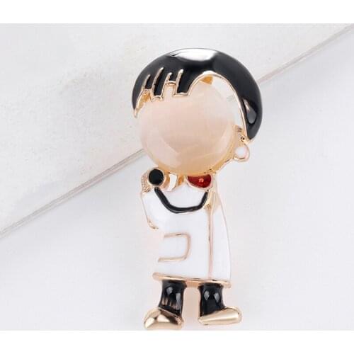 Opal Enamel Doctor Brooches Women Men Hospital Doctor Figure Casual Office Brooch Pins Gifts