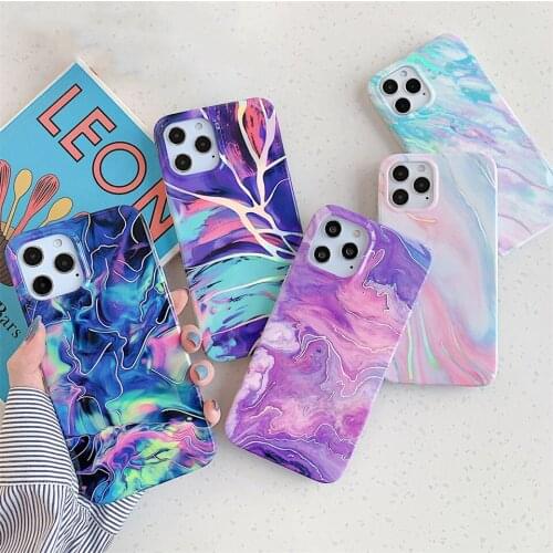 Laser Marble Phone Case For iPhone 12 11 Pro Max XR XS Max 7 8 Plus X Luxury Electroplated Gradient Soft IMD Back Coque
