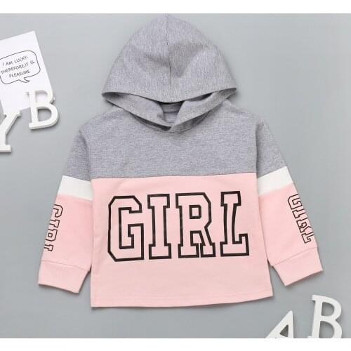 27Kids Autumn Girls Pink Hoodies Full sleeve T Shirt Cotton Fabric Fashion Top Spring Children Clothe O-neck Tops