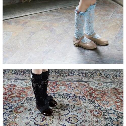 Elegant baby girl rustic lace flower sock for dresses children girl spring leg warmer with bows