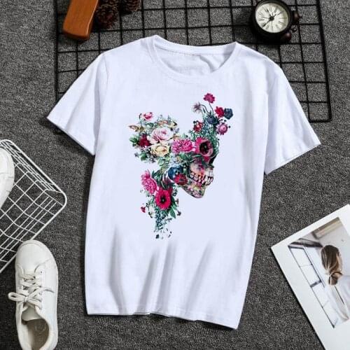 Womens T-shirt Summer Fashion Skeleton Plant Short Sleeve Ladies Harajuku Graphic T-shirt Top Top Tee Female