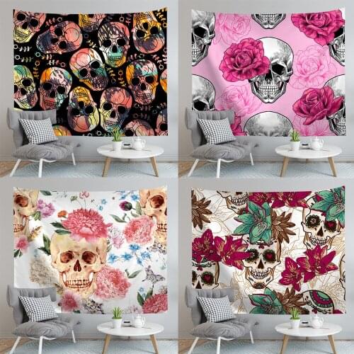 Abstract Creative Style Tapestry Skull Printed Hanging Basket Multifunctional Picnic Cloth Shawl Blanket Colorfast Valance