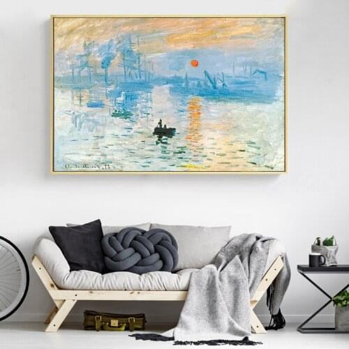Famous Oil Painting Claude Monets Sunrise Impression Posters and Prints Wall Art Canvas Painting Pictures for Living Room Decor