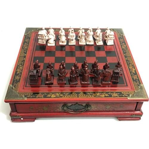 Chinese Terracotta Warriors Chess Set Wooden Table Chess Board Game 32 Chesses Chessman Family Fun Christmas Gifts
