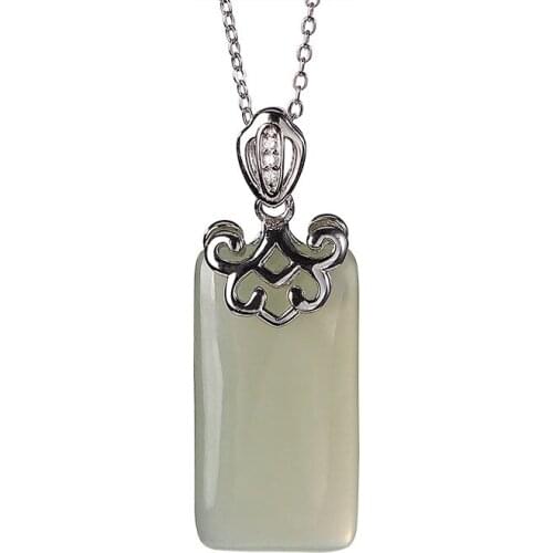 S925 sterling silver natural Hetian gray jade pendant personality lucky pendant ladies set chain necklace pendant