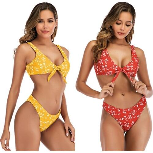 Summer Bikinis 2020 Women Push Up Bandeau Swimsuit Female Floral Sexy Swimwear Swimming Bathing Suit Bathers Mayo Beach Summer