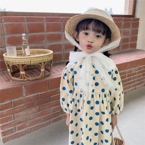 MILANCEL 2021 Spring Kids Clothes Polka Dot Dress For Girls Puff Sleeve Children Outfit