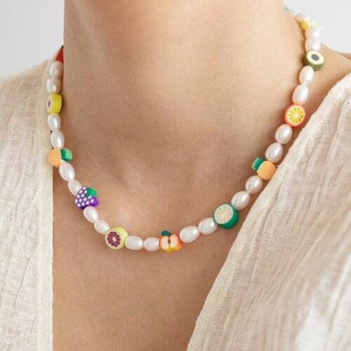 Fashionable cute fruit necklace apple banana grape beads handmade natural pearl neck accessories gifts for girls 2020 autumn