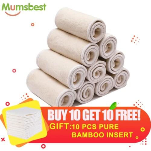 [Mumsbest] Washable Layer Insert 10Pc Hemp Cotton 10Pc Bamboo Nappies Infant Cloth Diapers Nappy Absorbent Hemp Insert In Diapes