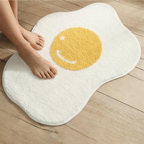 MLGB Yolk Egg Shape Soft Floor Mats for Kids Cartoon Plush Water Absorbent Bathroom Mat Doormat Childrens Room Rug