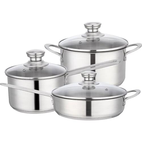 3pcs/set Stainless Steel Cookware Set Flat Bottom Frying Pan Soup Pot Milk Pot Kit Induction Cooker Cooking Pan for Home Kitchen
