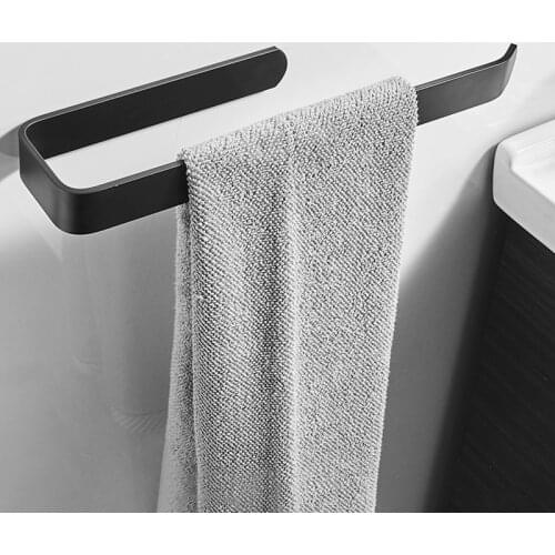 Home Aluminum Towel Ring Wall Hanging Hanger Bathroom Shower Clothes Towel Rack Self Adhesive Black Roll Paper Storage Holder