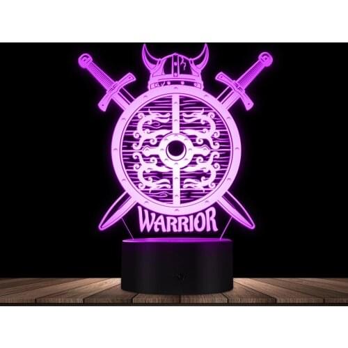 Warrior 3D Illusion Night Light Sword Shield Helmet and Armour Country Guard Handmade Glowing LED Lamp Color Chaning Desk Decor