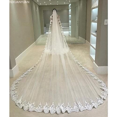 Wholesale White Ivory Long Full Edge Lace Wedding Veil One Layer Tulle Bridal Veil with Comb Wedding Accessories Veu De Noiva